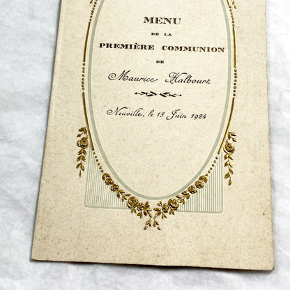1920s - Vintage French First Communion Menu - Maurice Halboust 1924 - Exquisite Embossed Religious Celebration Document Souvenir Collectible
