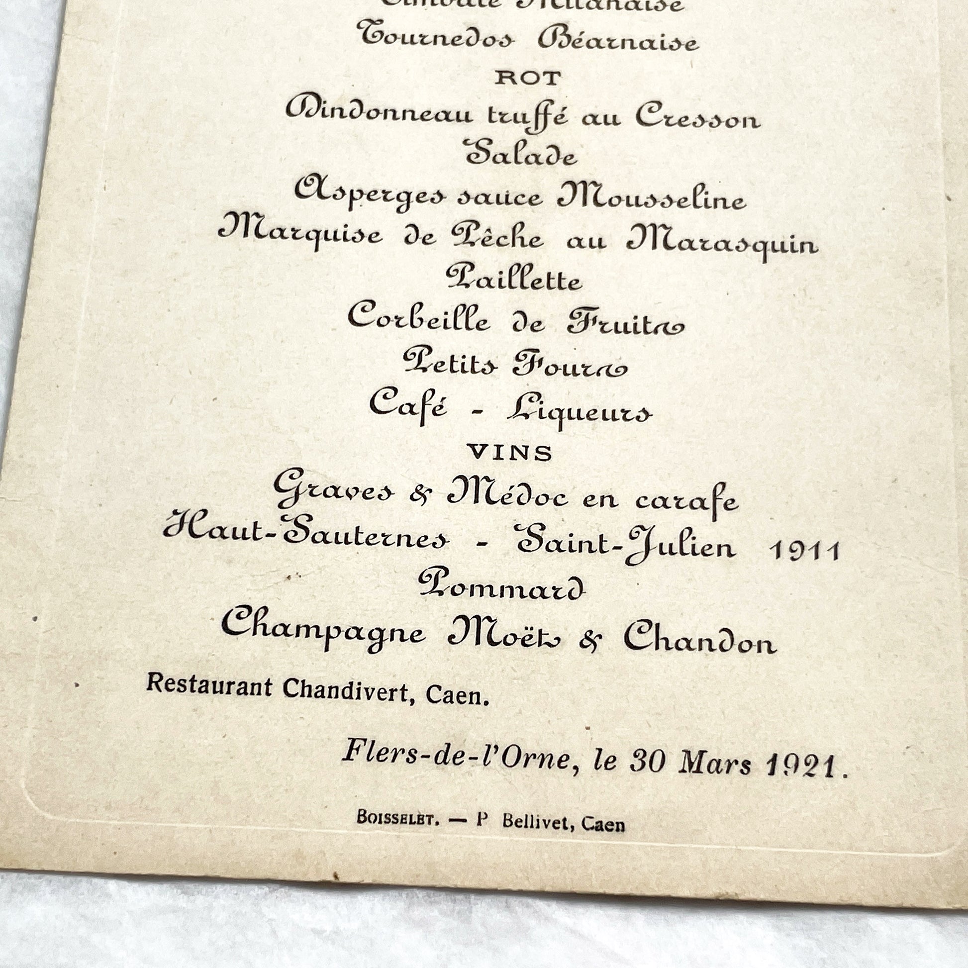 1920s - Vintage French Restaurant Menu - Chandivert Caen Dining - Historical Ephemera - Elegant Cuisine - Normandy Collectible