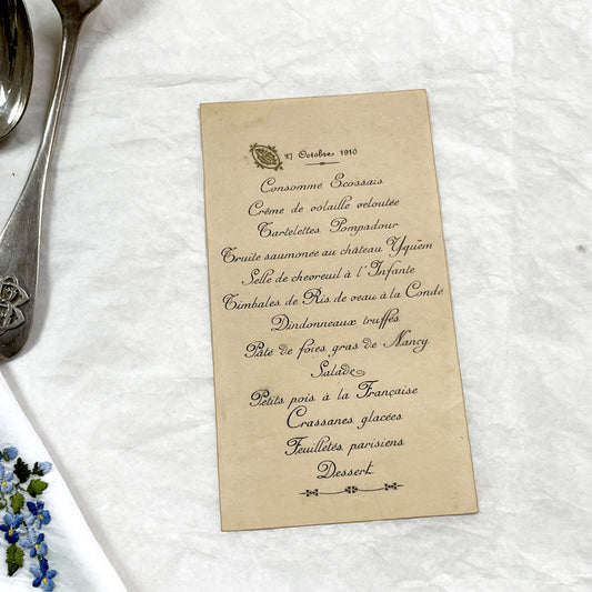 1910s - Vintage French Dining Menu from October 1910 - Exquisite Culinary History - Rare Antique Restaurant Ephemera Collectible