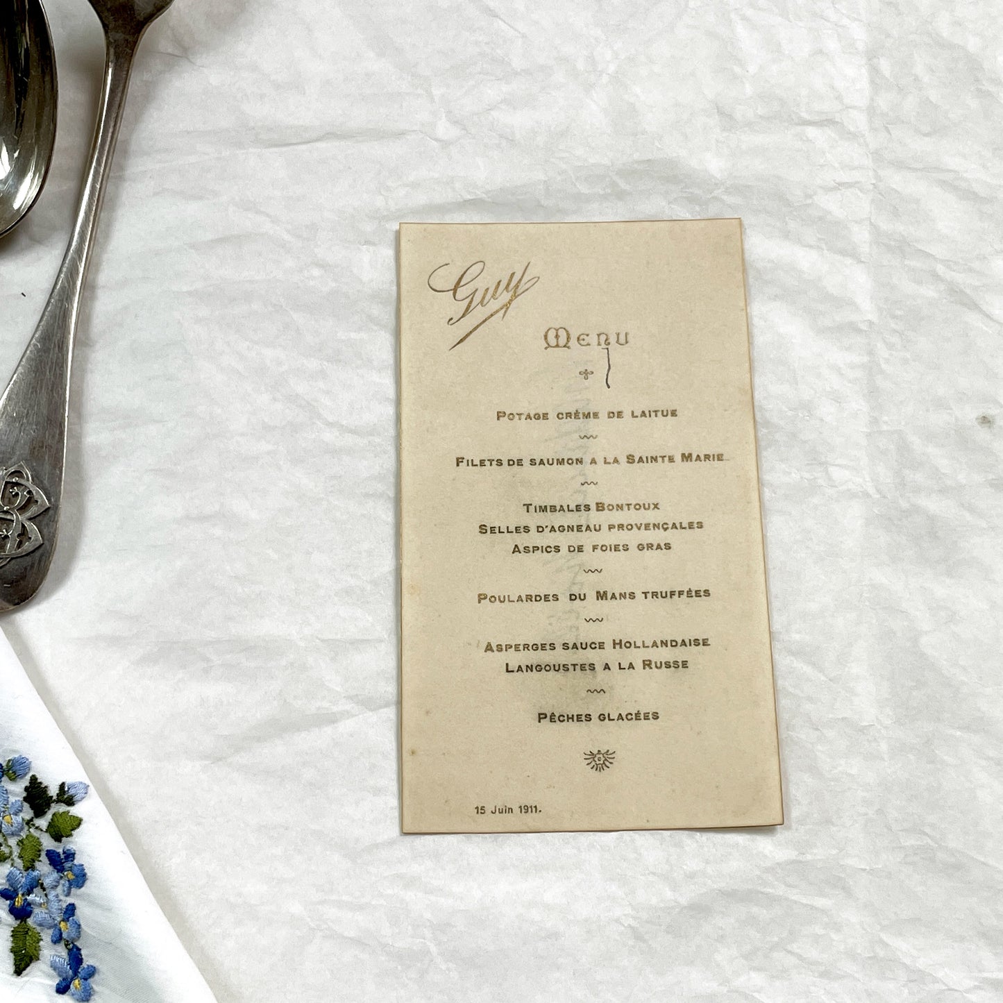 1910s - French Restaurant Menu Card - Elegant Dining Experience from June 15, 1911 - Historic Culinary Document - Vintage Cuisine