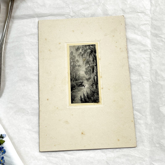1910s - Vintage French Menu Card with Deer Illustration - Handwritten Meal from May 11, 1914 - Elegant Dinner Event Memorabilia