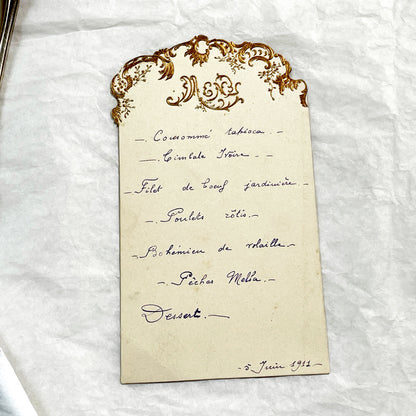 1910s - French Menu Card - Vintage Dining Memorabilia - Handwritten Dinner Invitation - Historical Culinary - Fine Dining Experience.