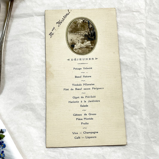 1910s - French Dinner and Lunch Menu - Elegant Vintage Event Card with Swans - Historical Culinary Document - WWI Era Fine Dining