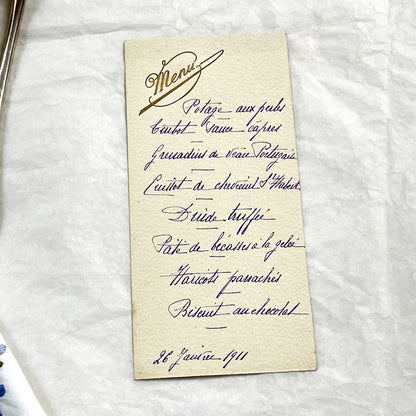 1910s - Antique French Dinner Menu 1911 - Vintage Hand-Written Culinary History - Gourmet Meal Card - Historic Gastronomy Ephemera - Elegant