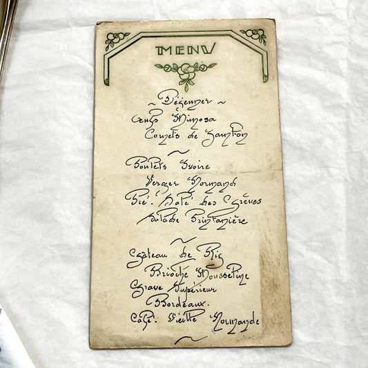 1910s - French Handwritten Menu - Vintage Restaurant Dining Card - Elegant Cuisine Déjeuner and Dîner Dishes - Historical Food Document