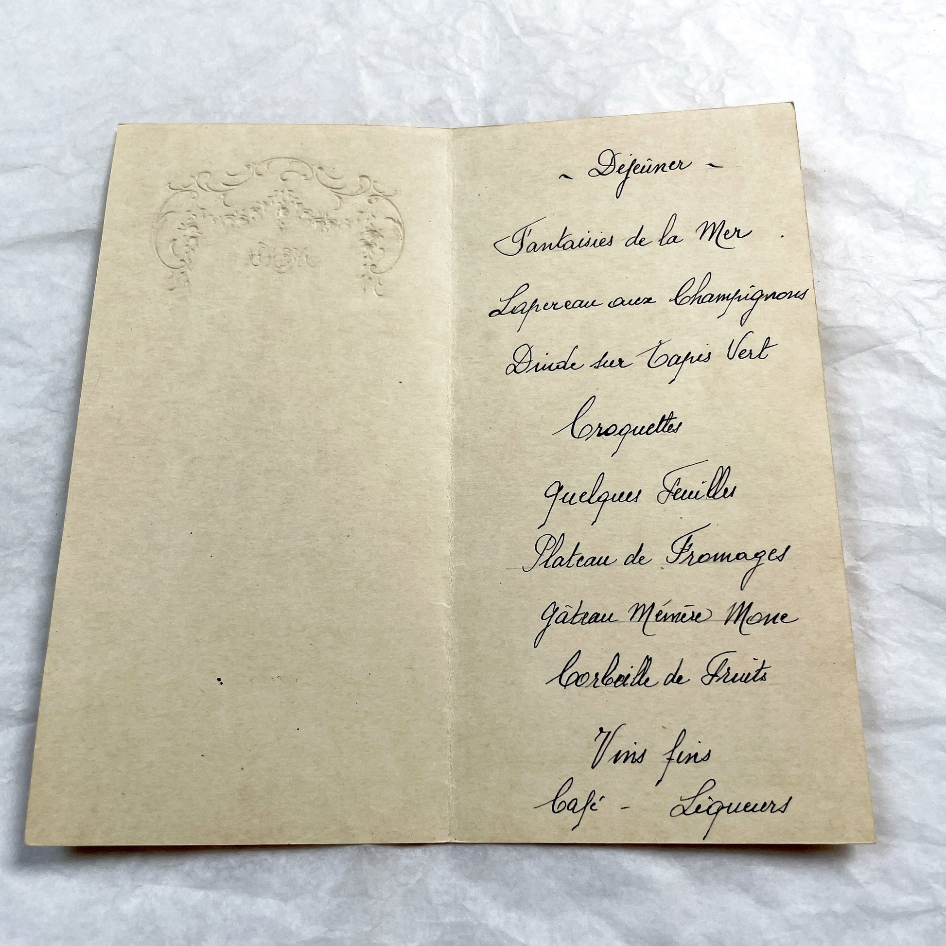 1920s - Vintage French Menu Card for Simone's 60th Birthday Celebration - Elegant Design - Handwritten Dinner Selections - Ephemera