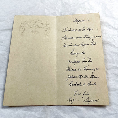 1920s - Vintage French Menu Card for Simone's 60th Birthday Celebration - Elegant Design - Handwritten Dinner Selections - Ephemera
