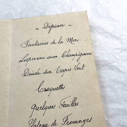1920s - Vintage French Menu Card for Simone's 60th Birthday Celebration - Elegant Design - Handwritten Dinner Selections - Ephemera