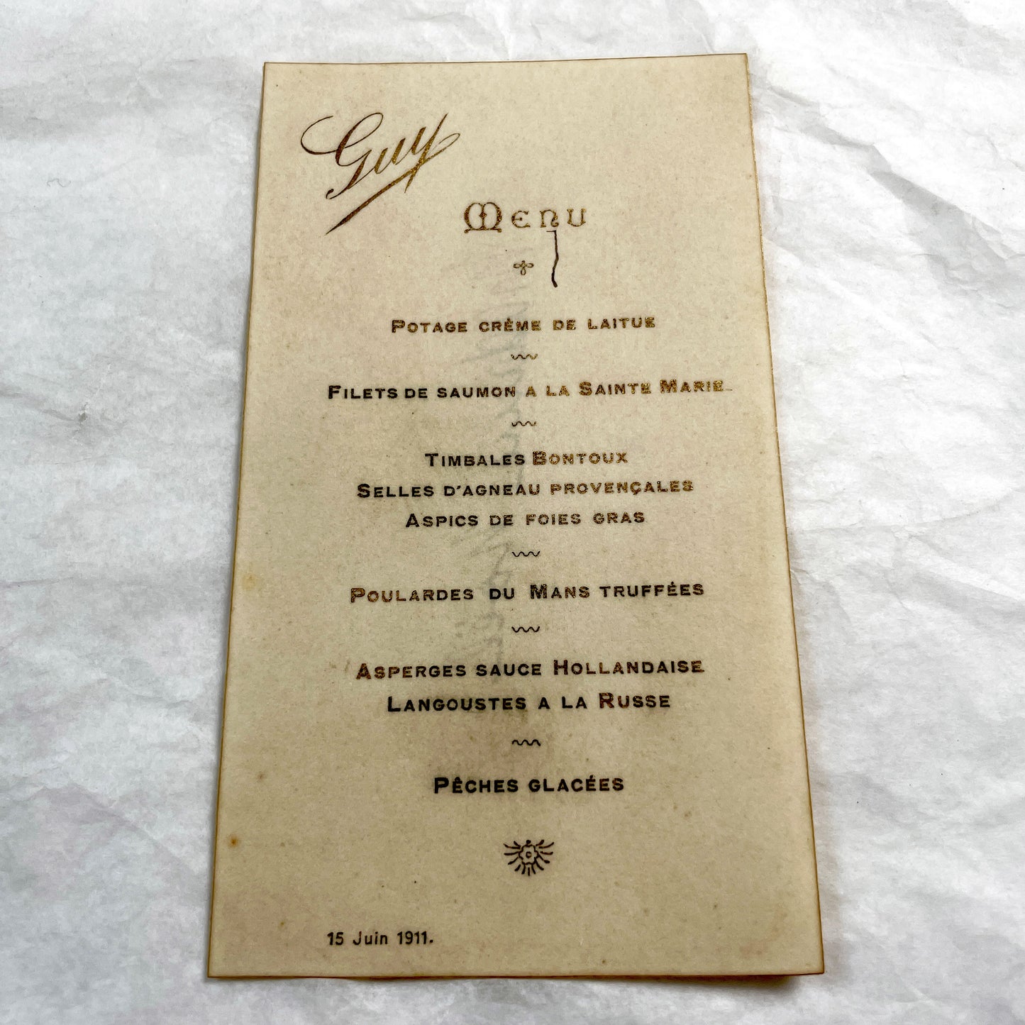 1910s - French Restaurant Menu Card - Elegant Dining Experience from June 15, 1911 - Historic Culinary Document - Vintage Cuisine