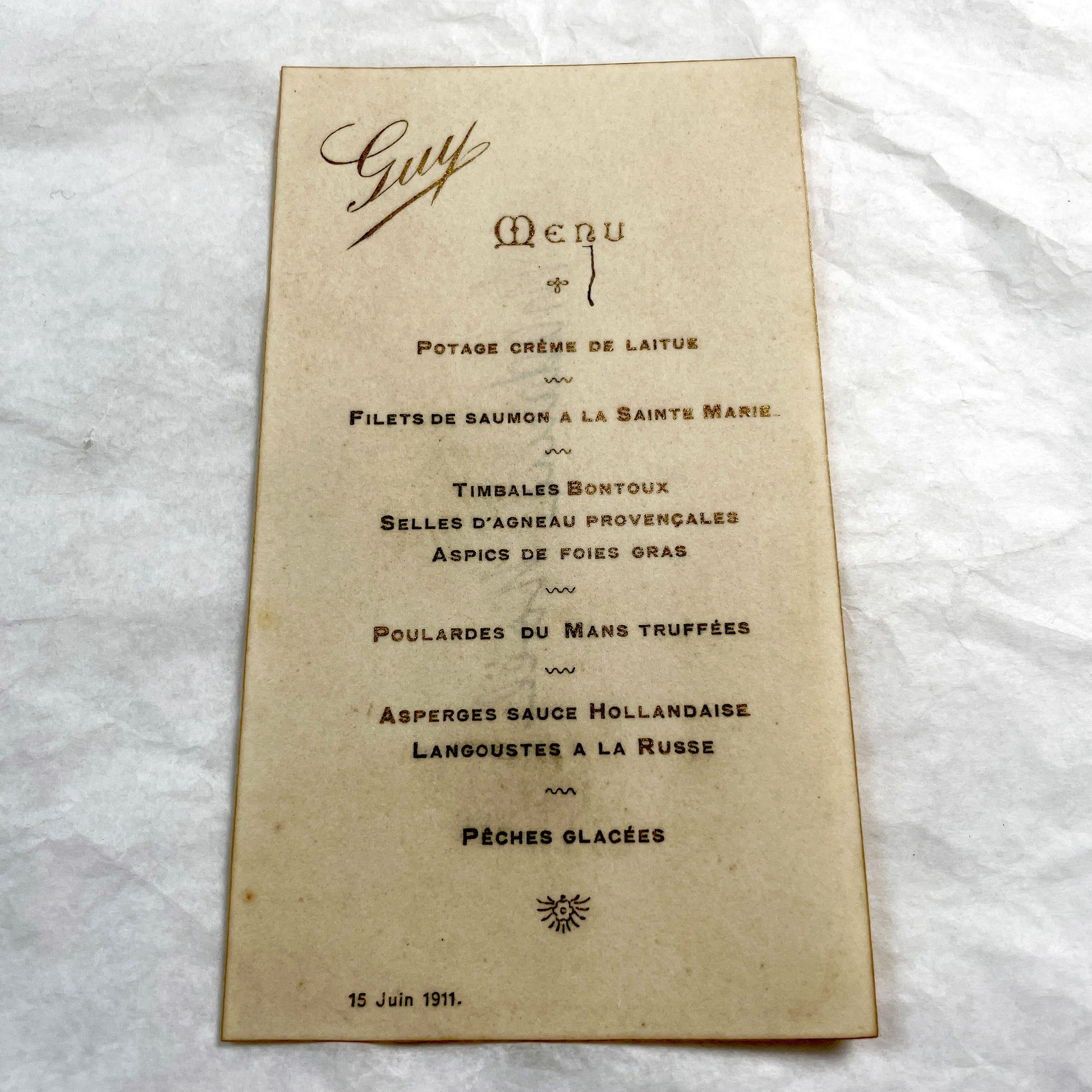 1910s - French Restaurant Menu Card - Elegant Dining Experience from June 15, 1911 - Historic Culinary Document - Vintage Cuisine
