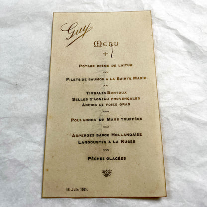 1910s - French Restaurant Menu Card - Elegant Dining Experience from June 15, 1911 - Historic Culinary Document - Vintage Cuisine