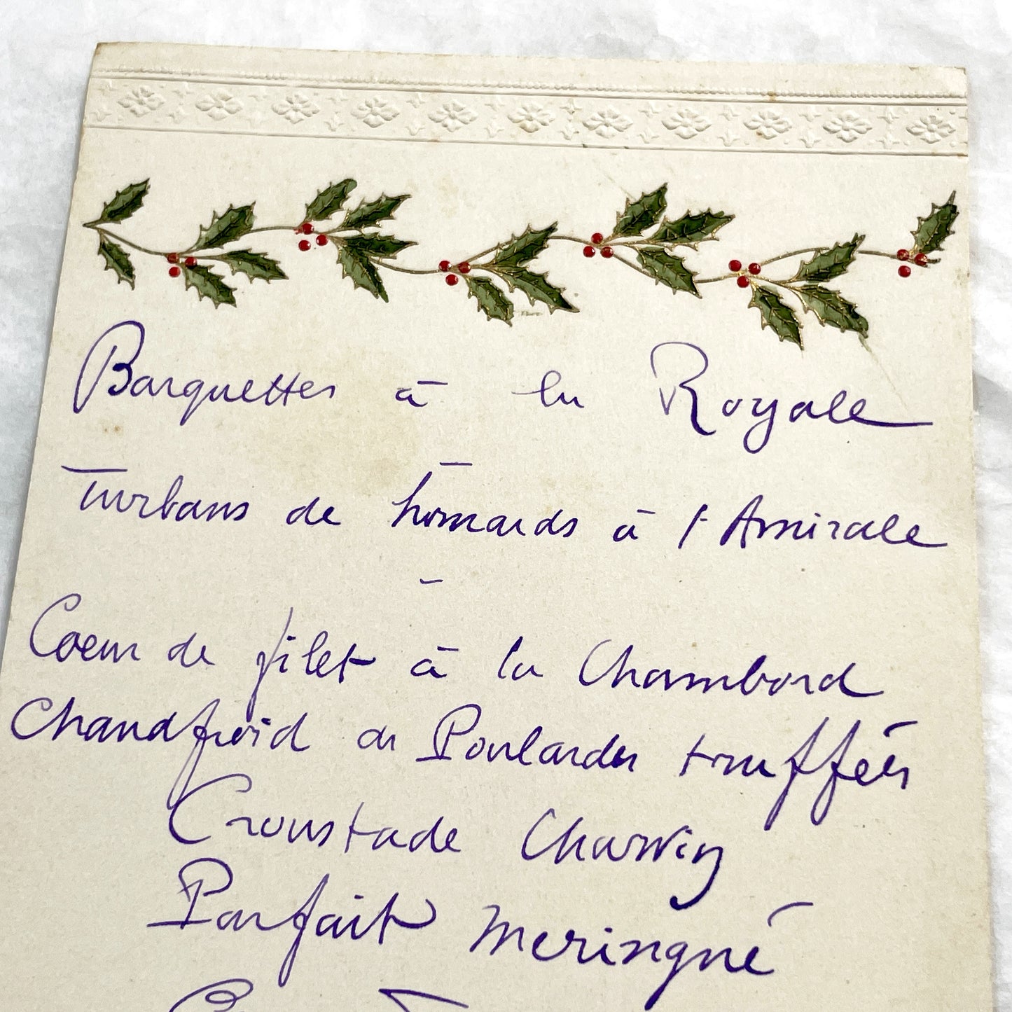 1910s - Vintage French Handwritten Menu Card - Elegant Dinner - Historical Culinary Ephemera - Belle Époque Gastronomy