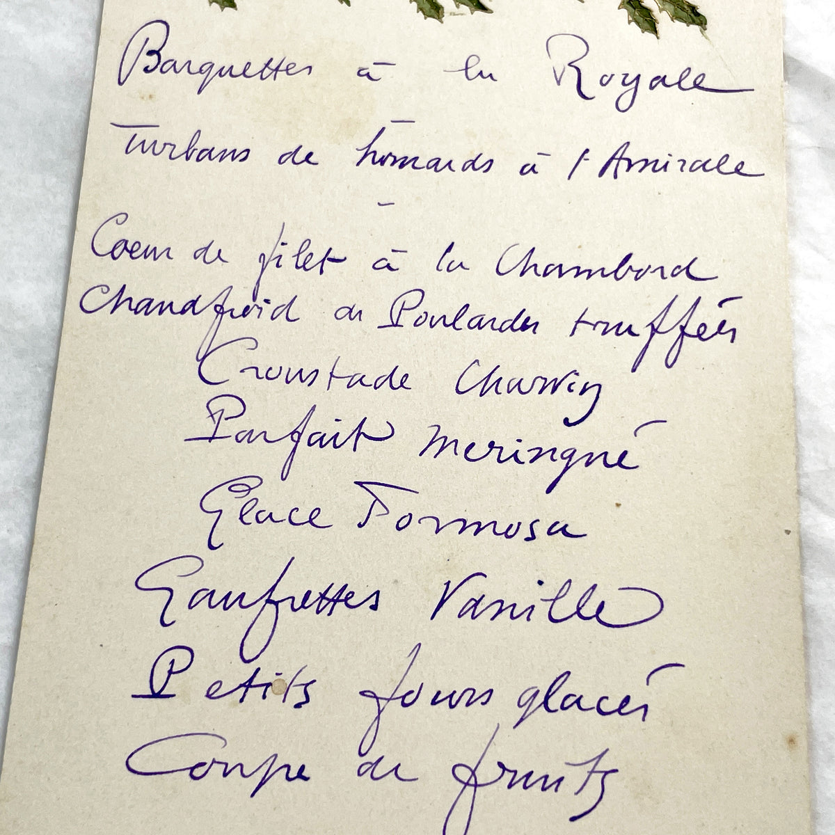1910s - Vintage French Handwritten Menu Card - Elegant Dinner - Historical Culinary Ephemera - Belle Époque Gastronomy