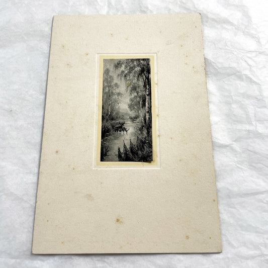 1910s - Vintage French Menu Card with Deer Illustration - Handwritten Meal from May 11, 1914 - Elegant Dinner Event Memorabilia