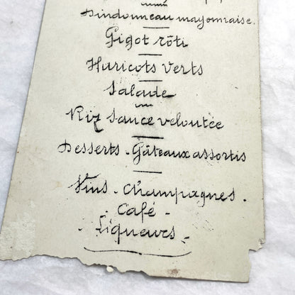 1910s - Vintage Handwritten Menu Card from June 1916 - French Culinary History - Elegant Formal Dining Event - World War One Era Document.