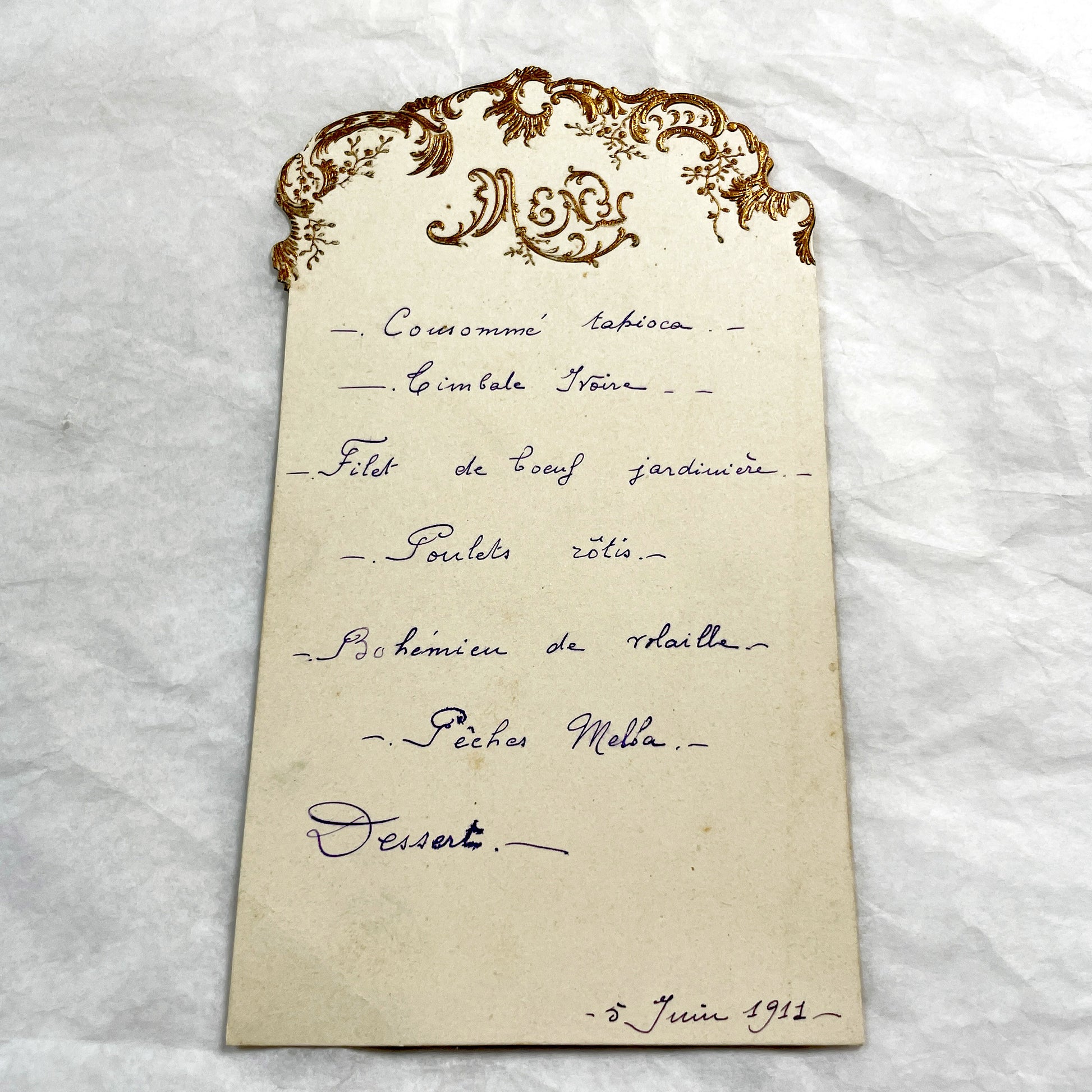 1910s - French Menu Card - Vintage Dining Memorabilia - Handwritten Dinner Invitation - Historical Culinary - Fine Dining Experience.