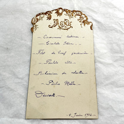 1910s - French Menu Card - Vintage Dining Memorabilia - Handwritten Dinner Invitation - Historical Culinary - Fine Dining Experience.