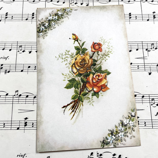 1940s - Trio Of Glitter Postcards - Antique Floral Bouquets Postcards - Shimmering Flowers - Saint Nicolas Greeting Card
