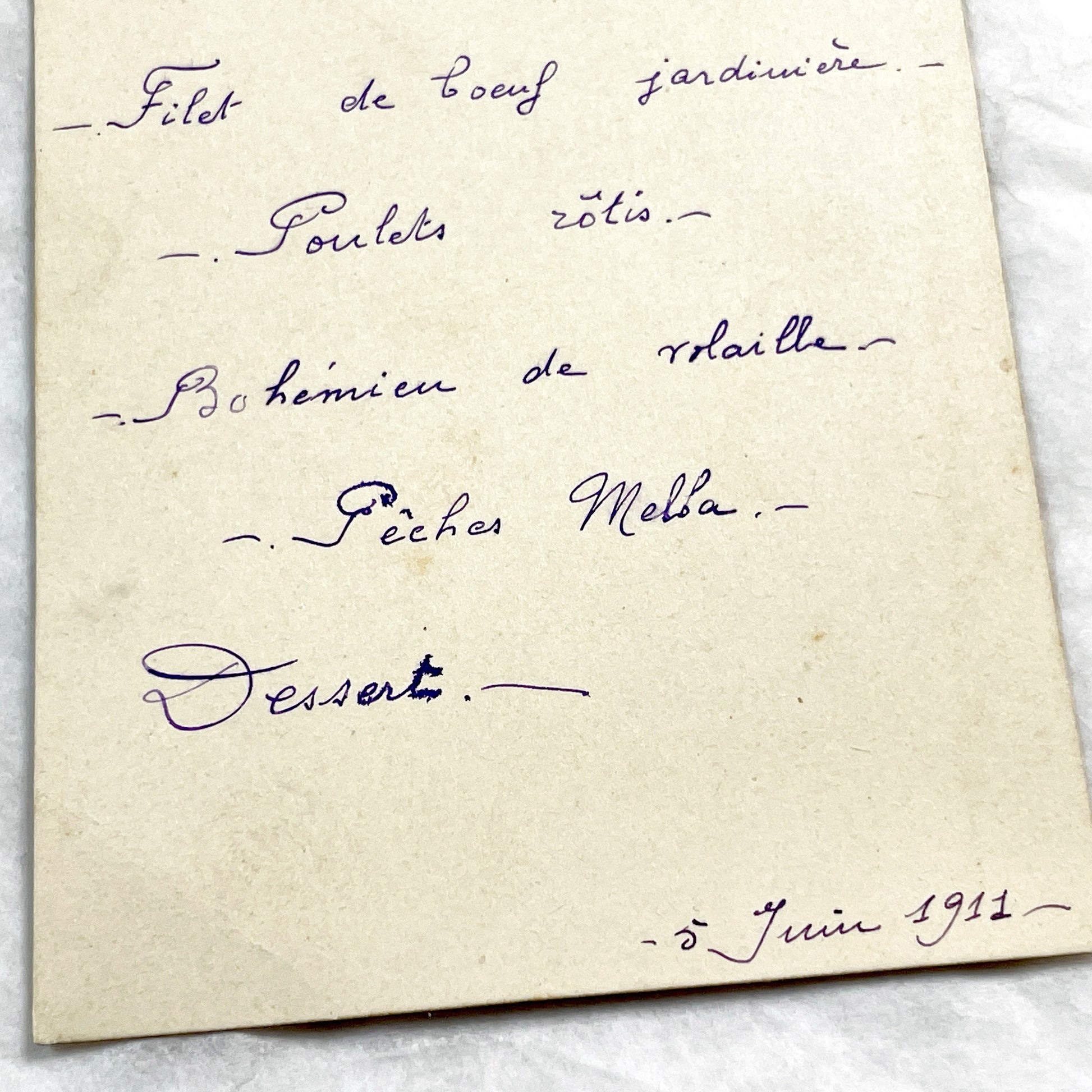 1910s - French Menu Card - Vintage Dining Memorabilia - Handwritten Dinner Invitation - Historical Culinary - Fine Dining Experience.