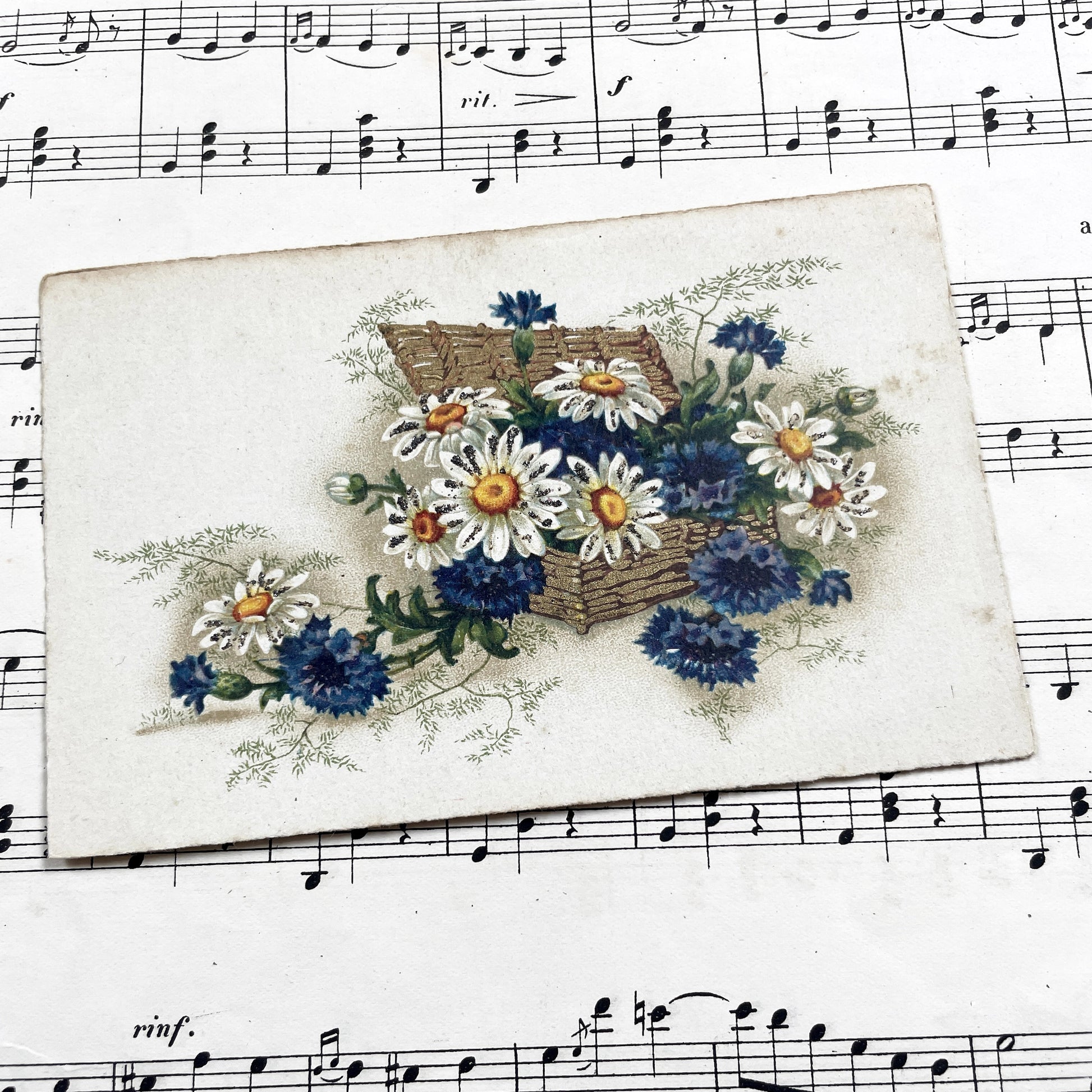 1940s - Trio Of Glitter Postcards - Antique Floral Bouquets Postcards - Shimmering Flowers - Saint Nicolas Greeting Card