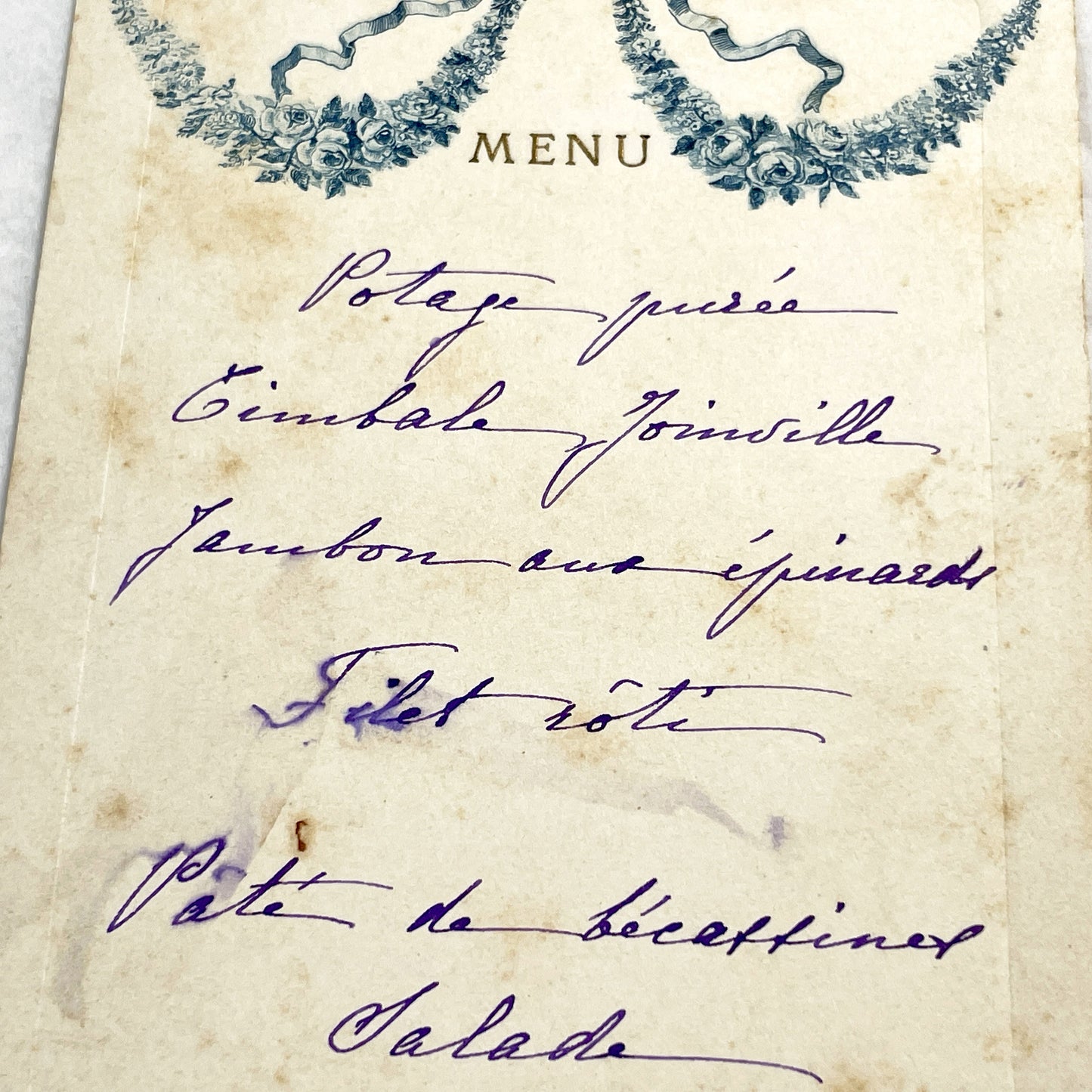 1910s - Antique Handwritten French Menu Card - Elegant Dining Experience from 1911 - Vintage Culinary Keepsake