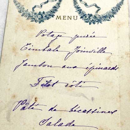 1910s - Antique Handwritten French Menu Card - Elegant Dining Experience from 1911 - Vintage Culinary Keepsake