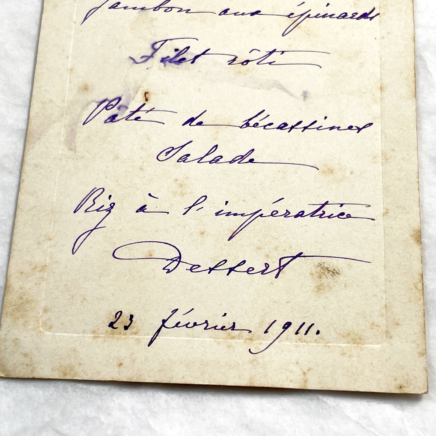 1910s - Antique Handwritten French Menu Card - Elegant Dining Experience from 1911 - Vintage Culinary Keepsake