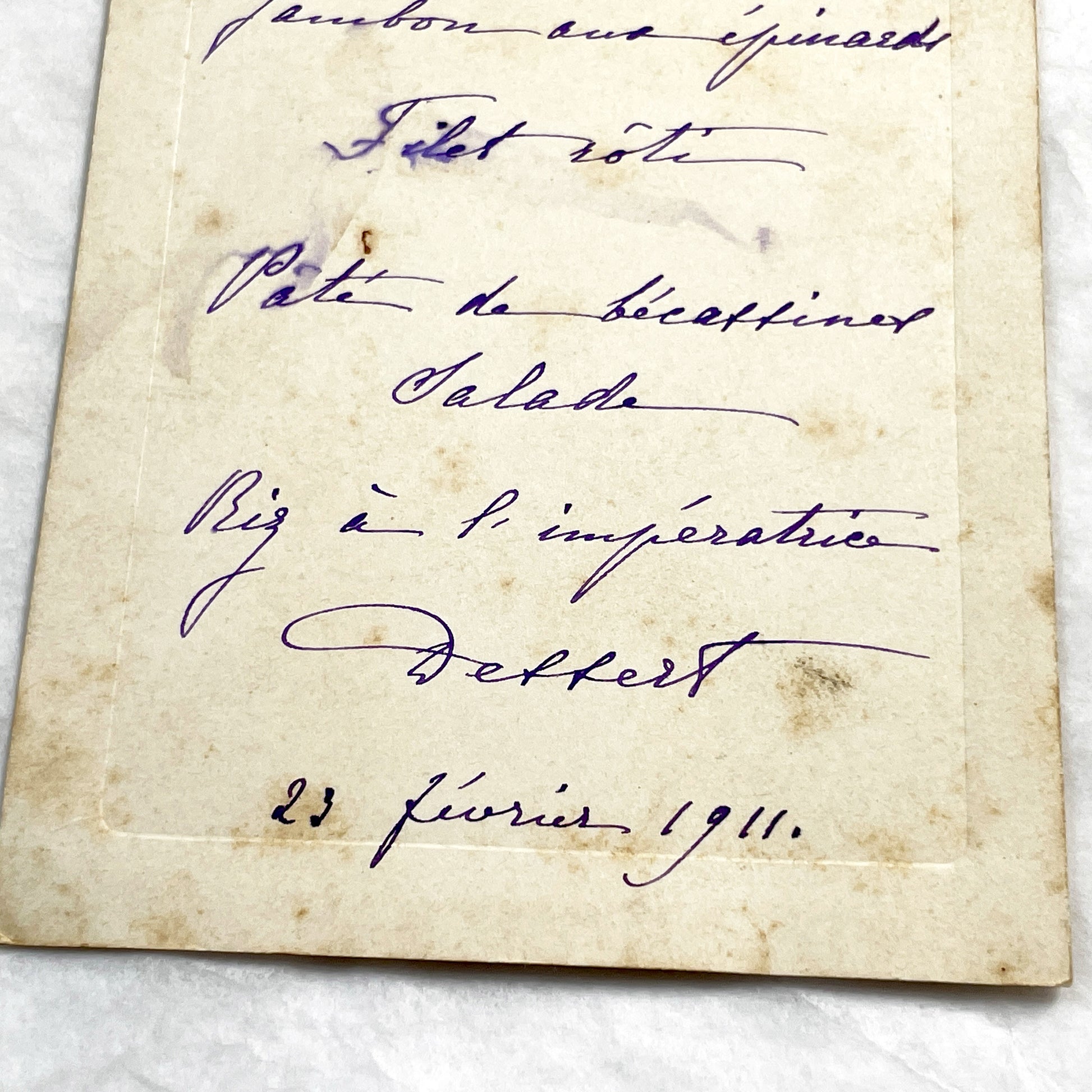 1910s - Antique Handwritten French Menu Card - Elegant Dining Experience from 1911 - Vintage Culinary Keepsake