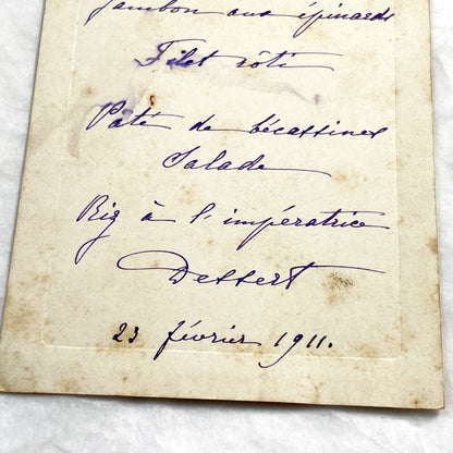 1910s - Antique Handwritten French Menu Card - Elegant Dining Experience from 1911 - Vintage Culinary Keepsake