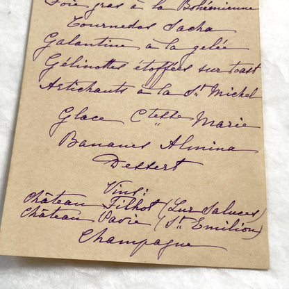 1910s - Vintage French Cuisine Menu - Handwritten Dinner Party Card - Elegant Fine Dining Culinary History Document - March 19th Wines
