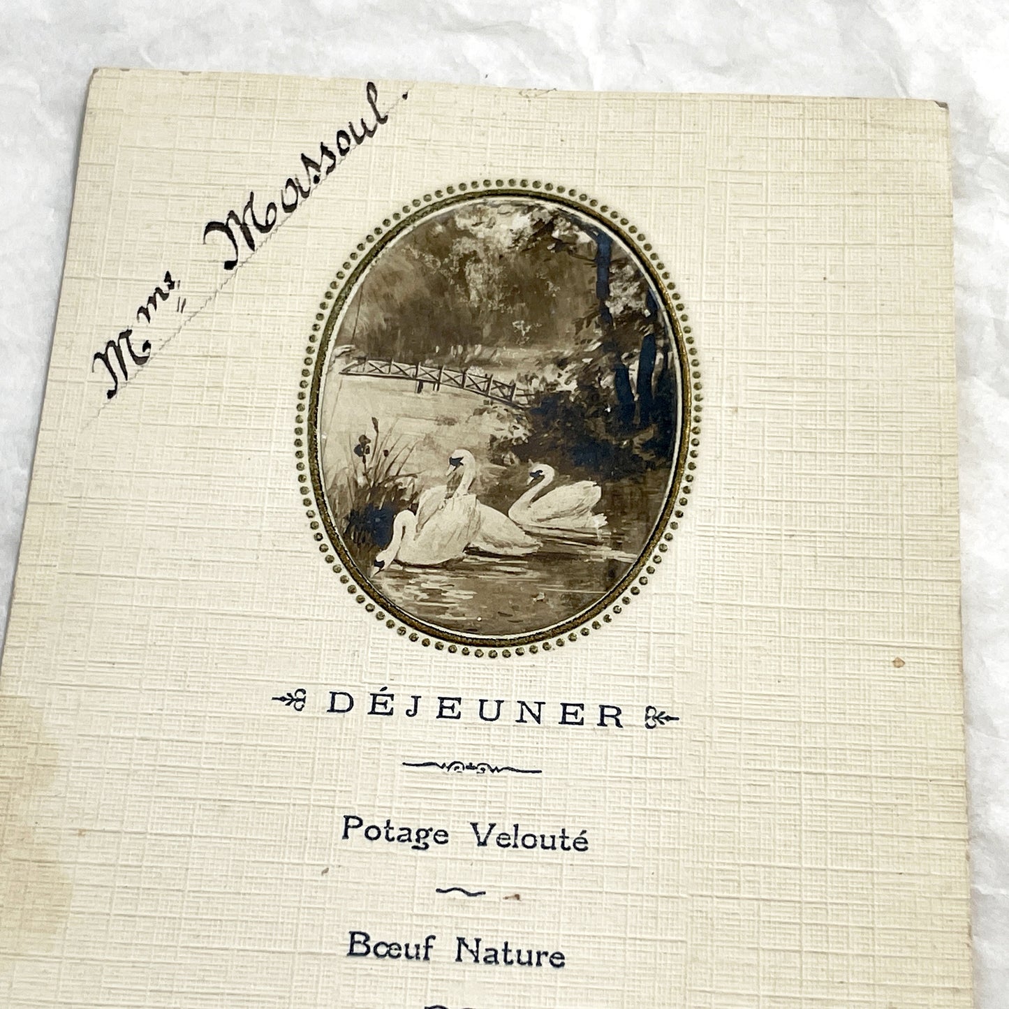 1910s - French Dinner and Lunch Menu - Elegant Vintage Event Card with Swans - Historical Culinary Document - WWI Era Fine Dining