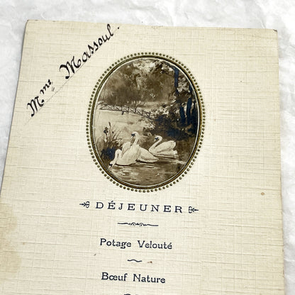 1910s - French Dinner and Lunch Menu - Elegant Vintage Event Card with Swans - Historical Culinary Document - WWI Era Fine Dining