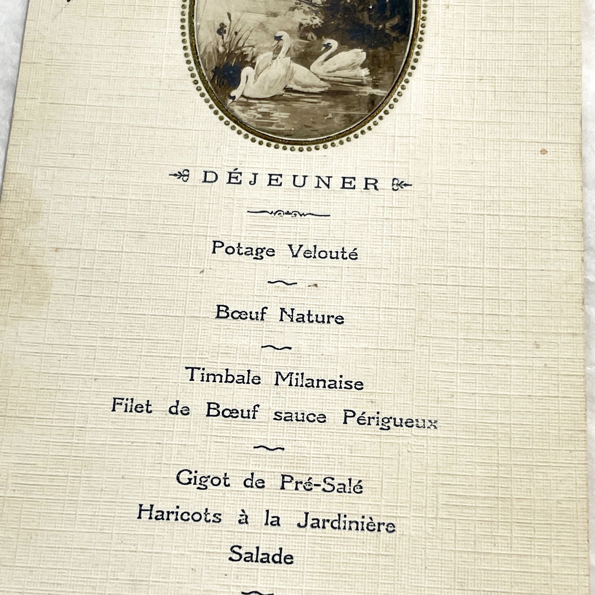 1910s - French Dinner and Lunch Menu - Elegant Vintage Event Card with Swans - Historical Culinary Document - WWI Era Fine Dining