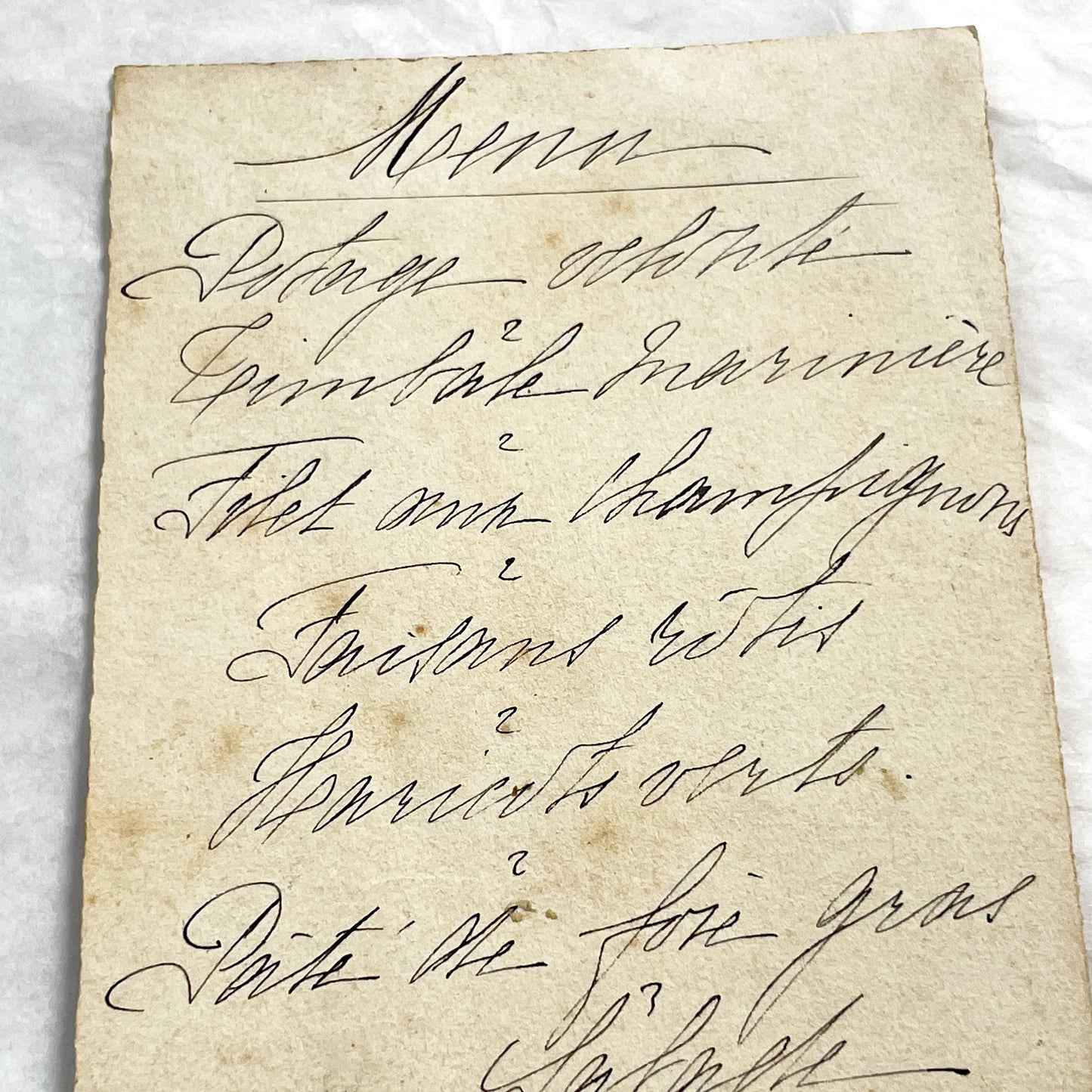 1910s - Vintage Handwritten Menu Card - Elegant French Cuisine - Illustrated Dinner Party Program - Antique Ephemera Collectible