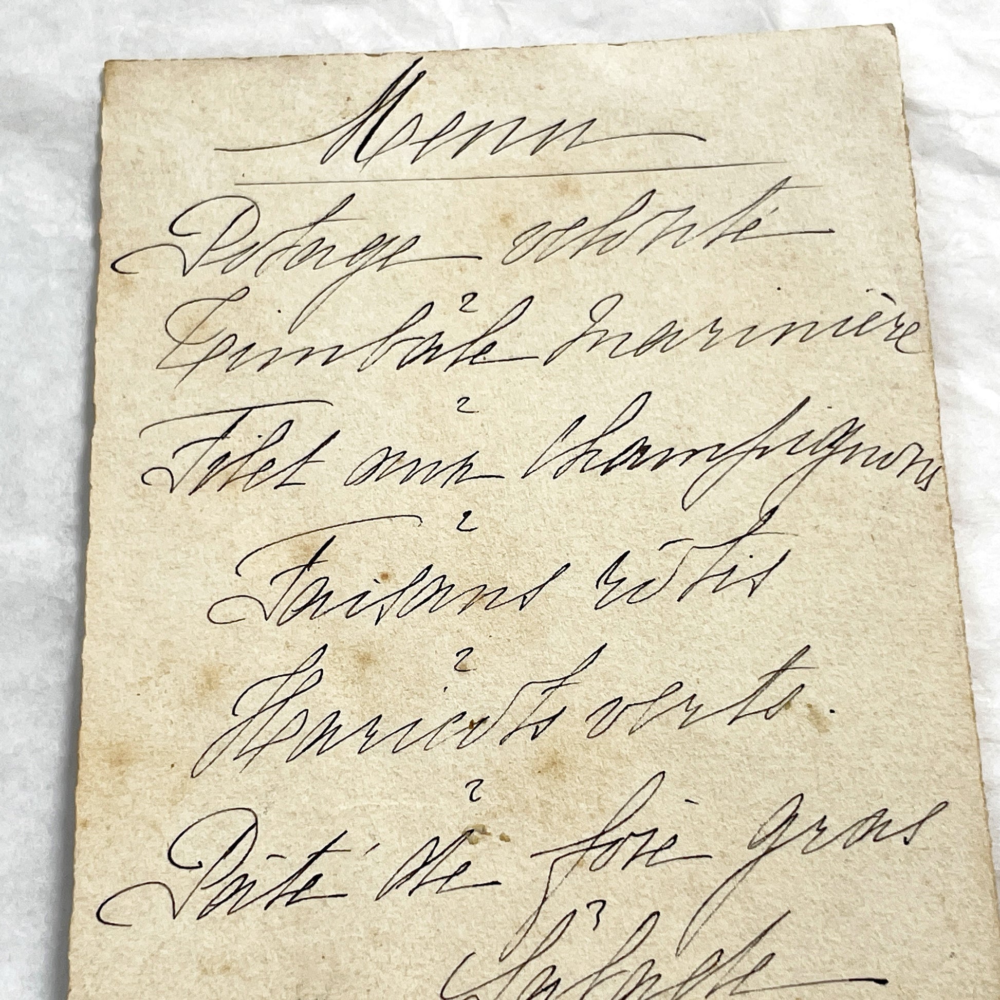 1910s - Vintage Handwritten Menu Card - Elegant French Cuisine - Illustrated Dinner Party Program - Antique Ephemera Collectible