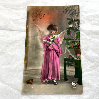 1900s vintage French postcards lot - Child angel with Christmas tree and St Nicolas child in green coat.