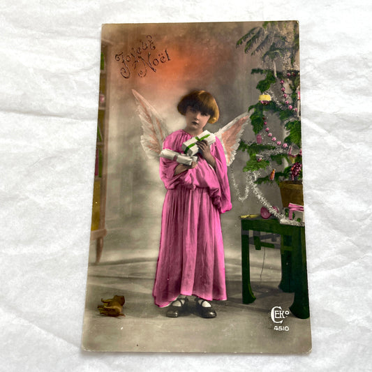 1900s vintage French postcards lot - Child angel with Christmas tree and St Nicolas child in green coat.