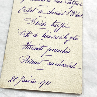 1910s - Antique French Dinner Menu 1911 - Vintage Hand-Written Culinary History - Gourmet Meal Card - Historic Gastronomy Ephemera - Elegant