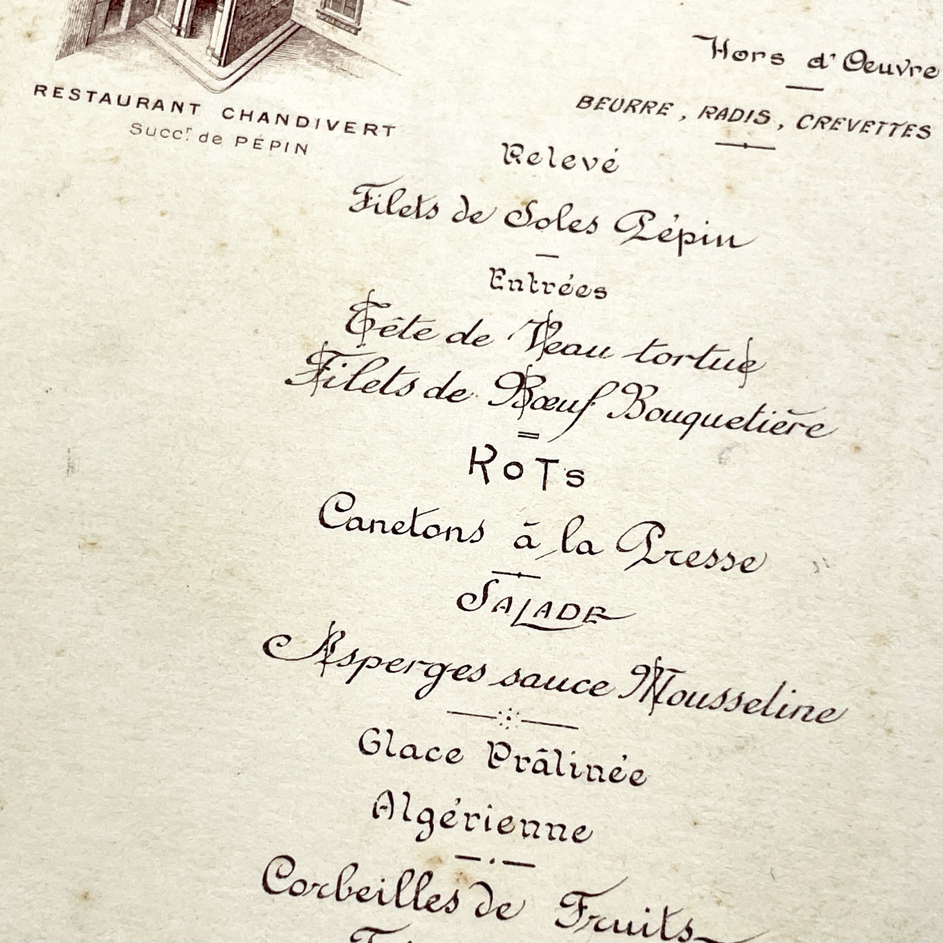 1910s - Large French Restaurant Menu Chandivert 1912 - Fine Dining Culinary Souvenir from Hôtel de Than - Elegant Ephemera