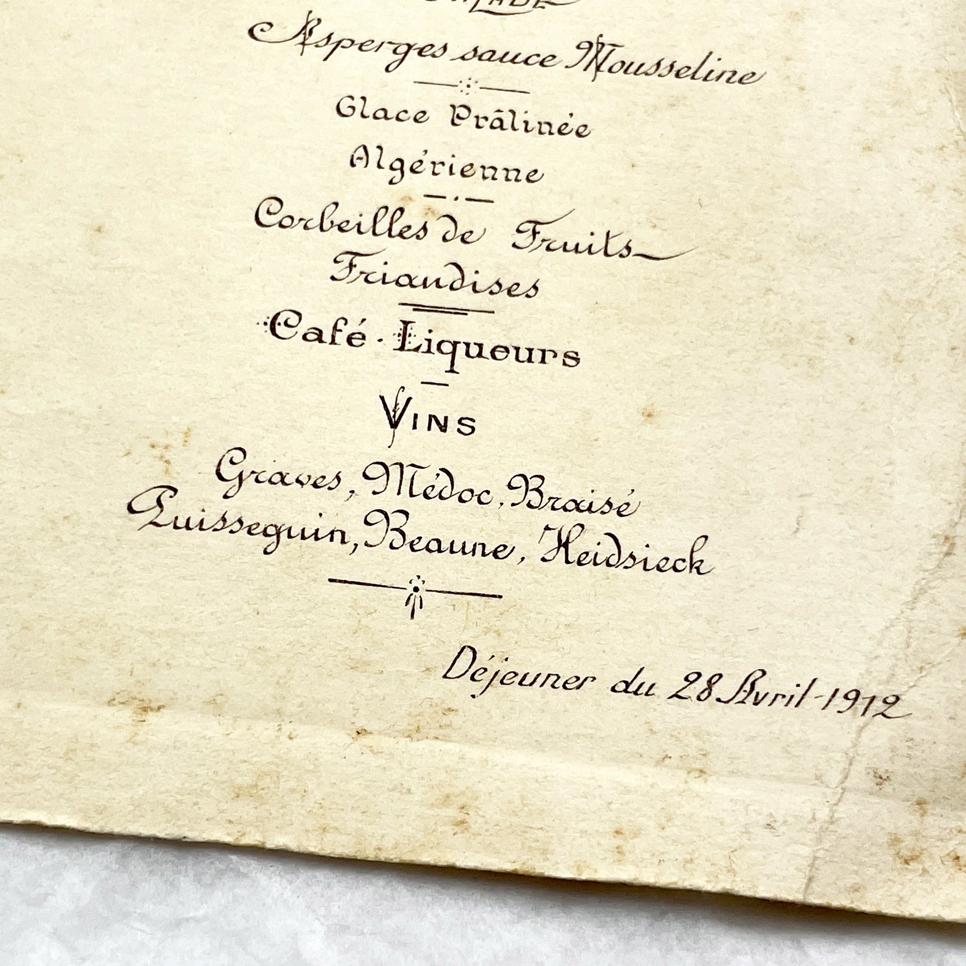 1910s - Large French Restaurant Menu Chandivert 1912 - Fine Dining Culinary Souvenir from Hôtel de Than - Elegant Ephemera