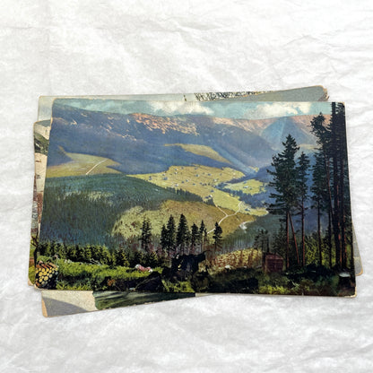 1900s Lot of Four Postcards - Diverse European Landscapes with Seasons, including a castle and snowy mountains.