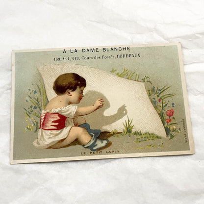 Late 19th - Antique French Advertising Trade Cards - Pair of Chromolithographs - Children Themes - Bordeaux Store Ephemera - Bognard Paris