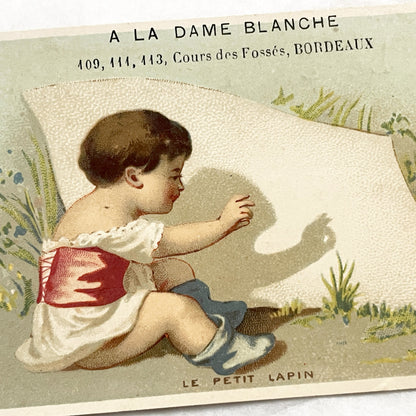 Late 19th - Antique French Advertising Trade Cards - Pair of Chromolithographs - Children Themes - Bordeaux Store Ephemera - Bognard Paris