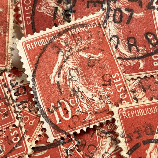 1910s - Lot of 30 Vintage French Postage Stamps – 10 cents - Brick Red “Semeuse” – Early 20th Century Collectible Ephemera