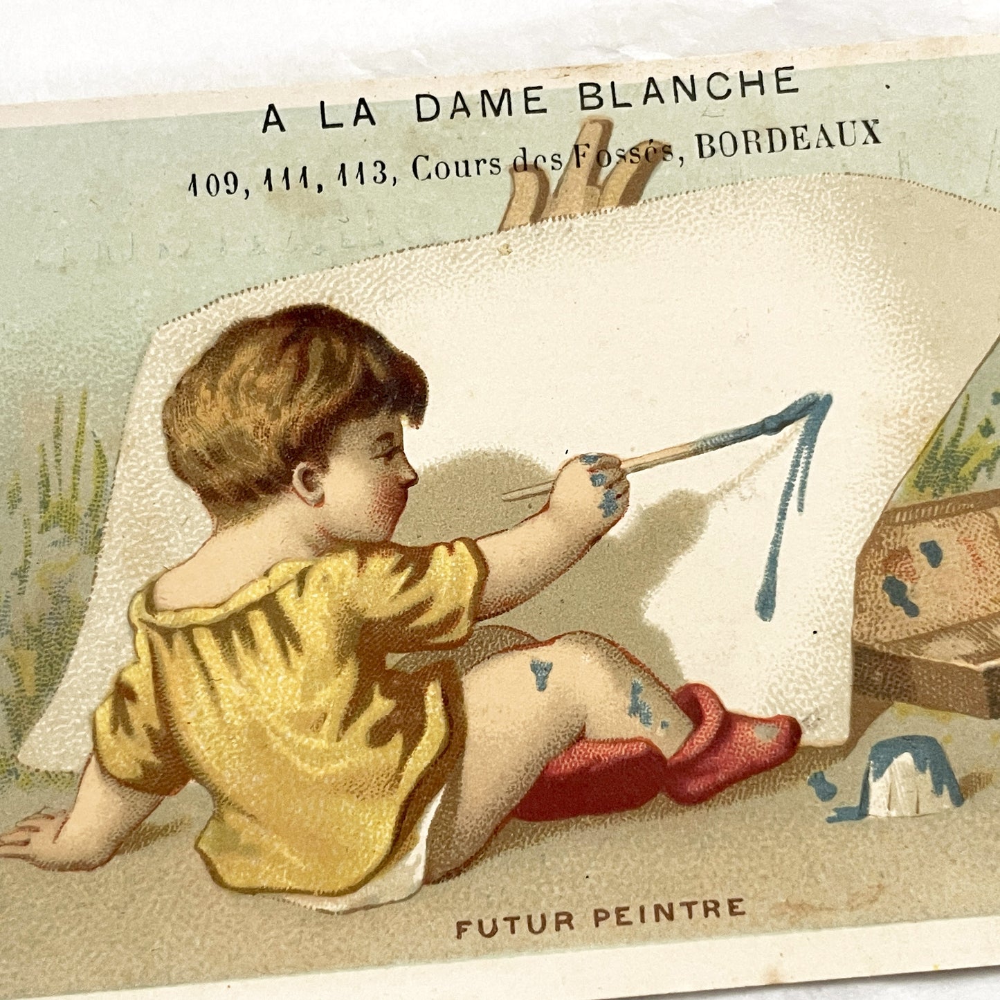 Late 19th - Antique French Advertising Trade Cards - Pair of Chromolithographs - Children Themes - Bordeaux Store Ephemera - Bognard Paris