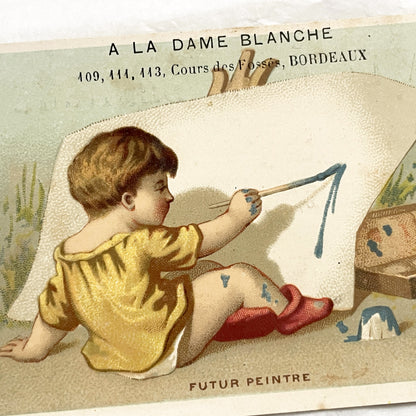 Late 19th - Antique French Advertising Trade Cards - Pair of Chromolithographs - Children Themes - Bordeaux Store Ephemera - Bognard Paris