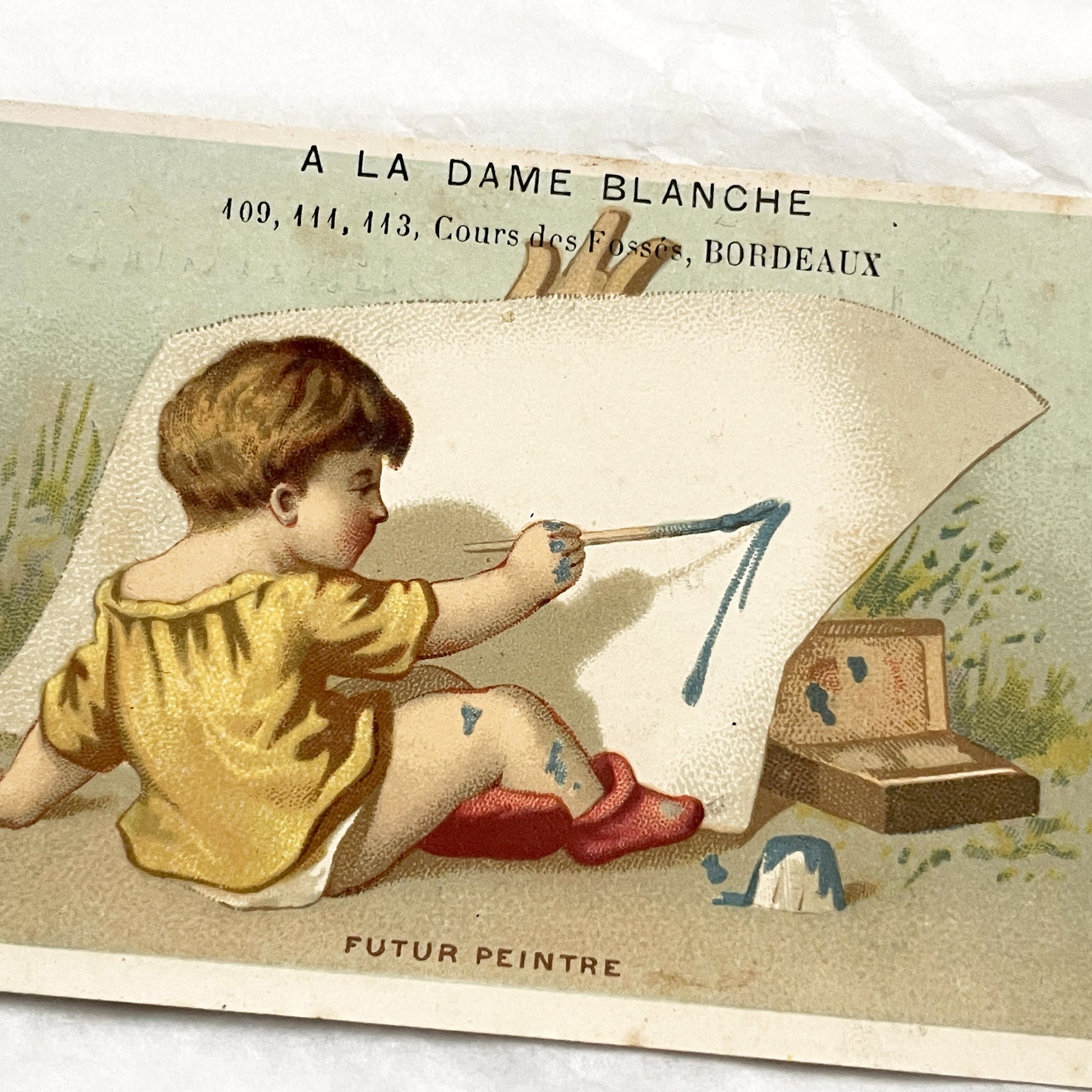 Late 19th - Antique French Advertising Trade Cards - Pair of Chromolithographs - Children Themes - Bordeaux Store Ephemera - Bognard Paris