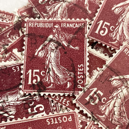 1920s - Lot of 30 Vintage French Postage Stamps – 15 cents - Brown “Semeuse” – Early 20th Century Collectible Ephemera