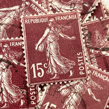 1920s - Lot of 30 Vintage French Postage Stamps – 15 cents - Brown “Semeuse” – Early 20th Century Collectible Ephemera