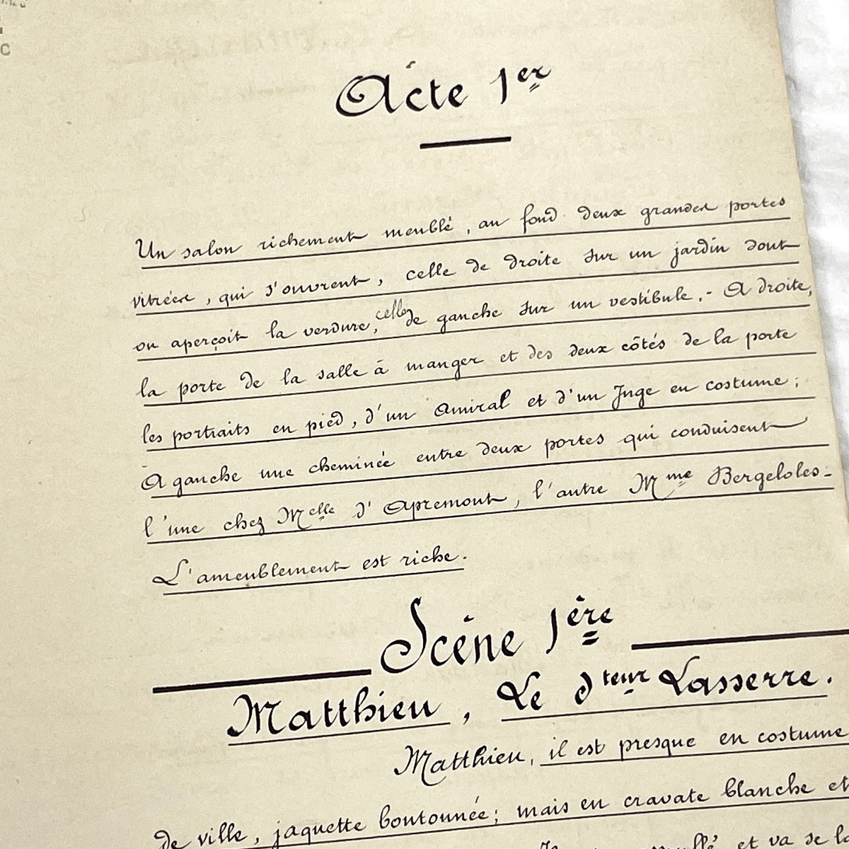 Late 19th - Antique French Play Script Manuscript - Vintage Handwritten Theatre Drama - Historic Literary Text from Late 19th Century